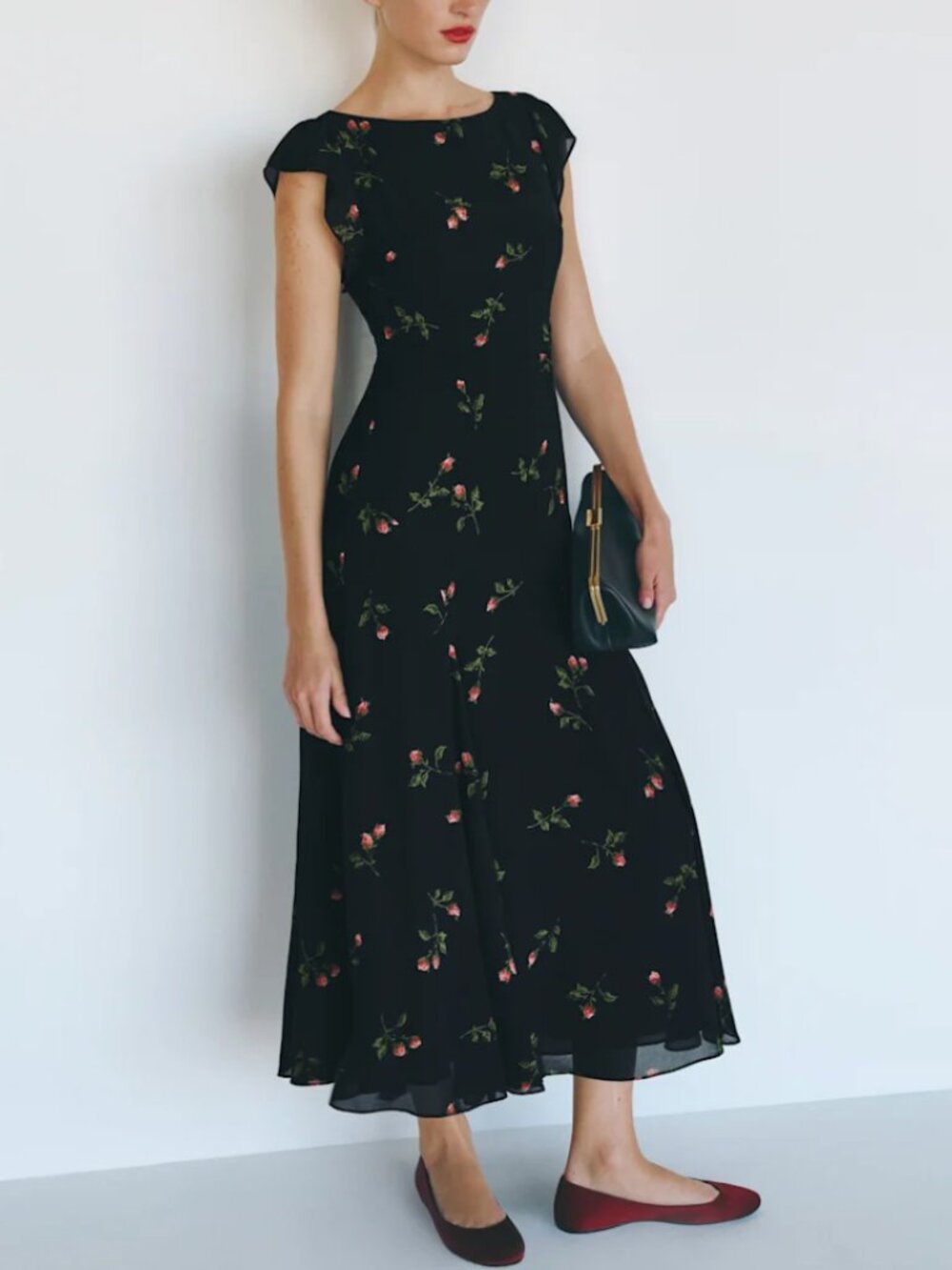 NWT Reformation Maelani Midi Dress - Evening Roses Black Red Floral